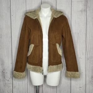 Mudd Faux Suede Sherpa Lined Zip Jacket Penny Lane Y2K Coat, sz Small